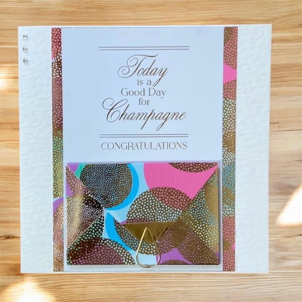 Champagne Celebration Card with Gift Card Pocket – Handmade Congratulations Card