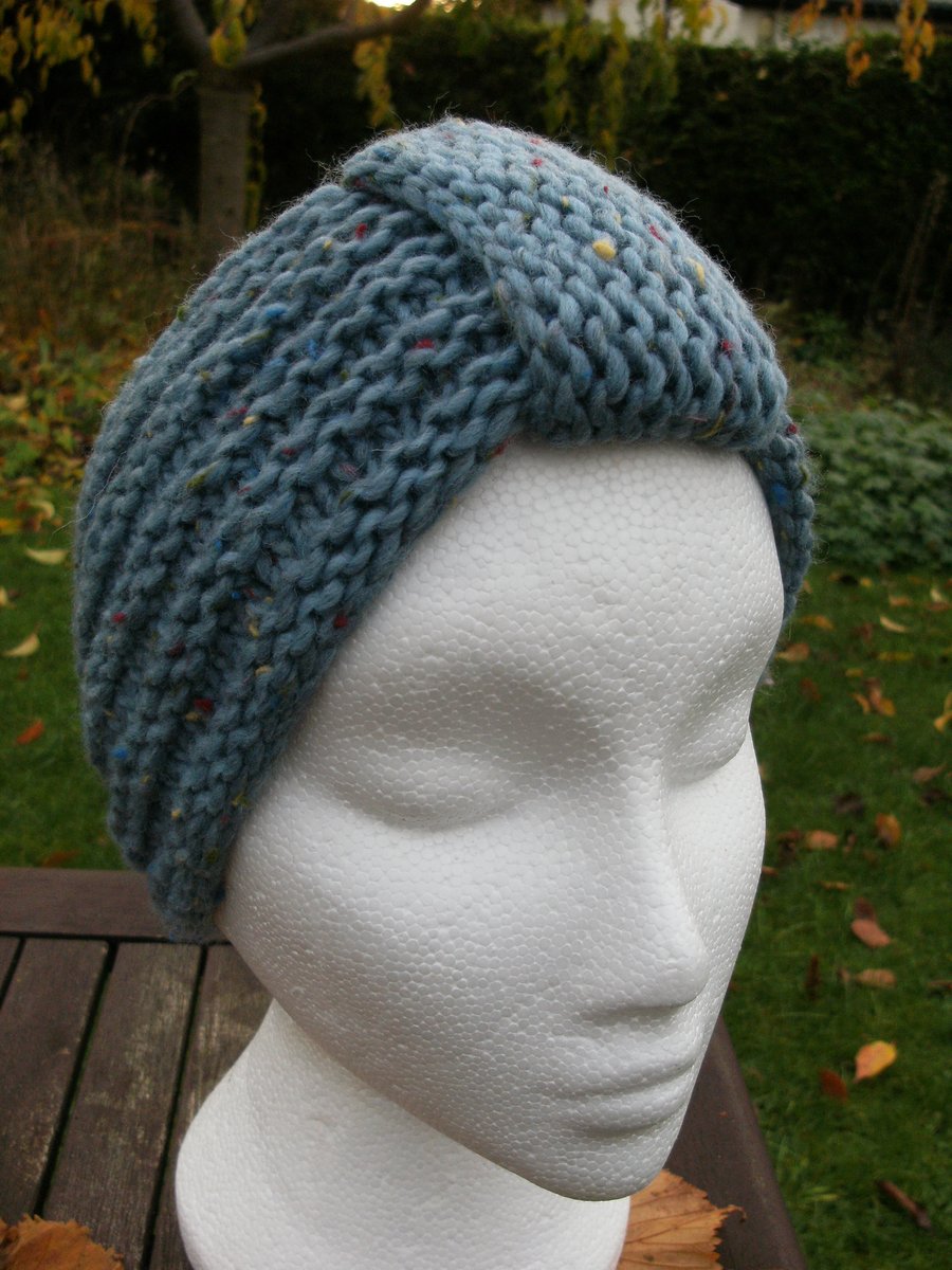 SPECIAL! Hand knitted Turban Style Headband- Powder Blue-Medium