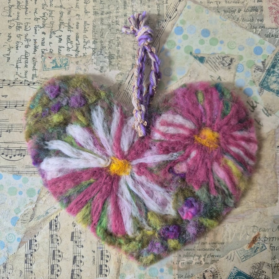 Beautiful floral needle felted heart