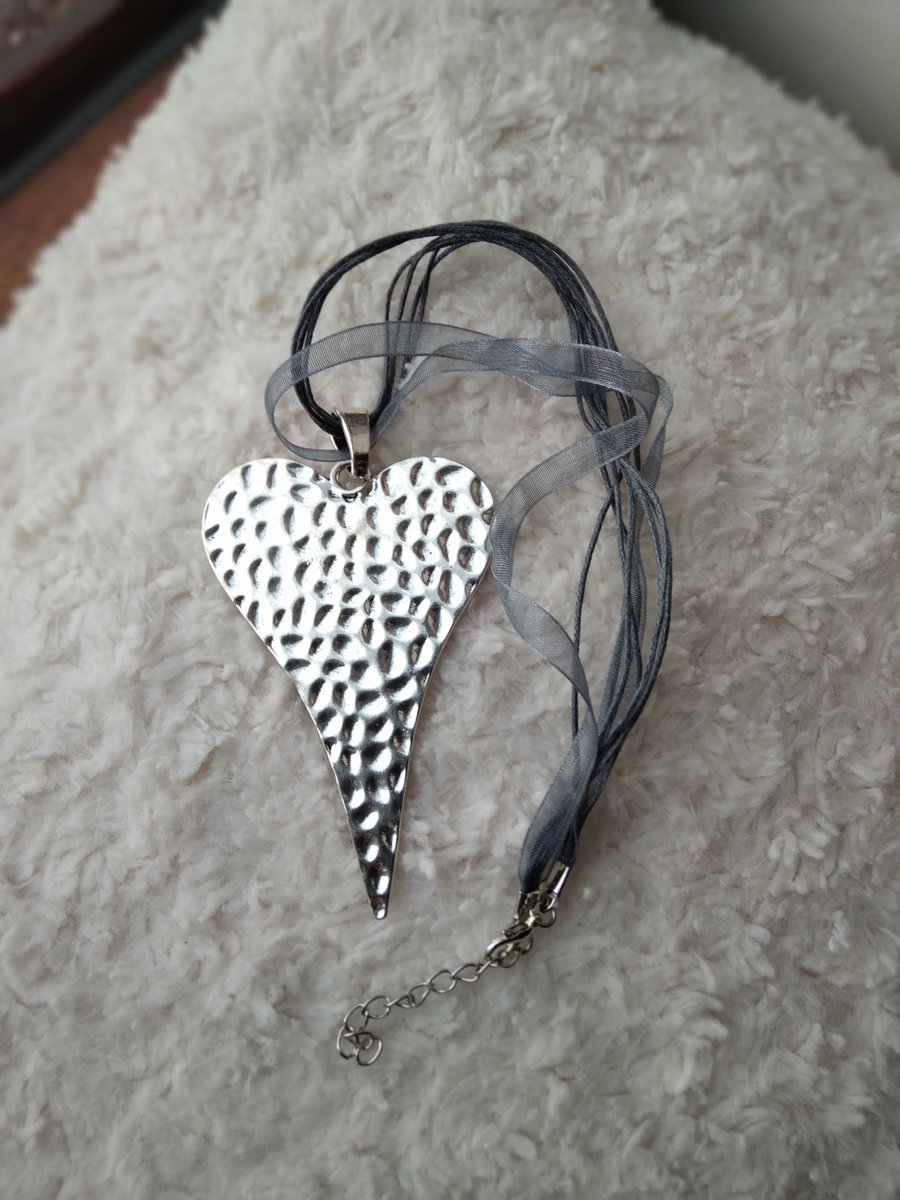 ChrissieCraft eye-popping large TIBETAN silver abstract beaten HEART pendant 