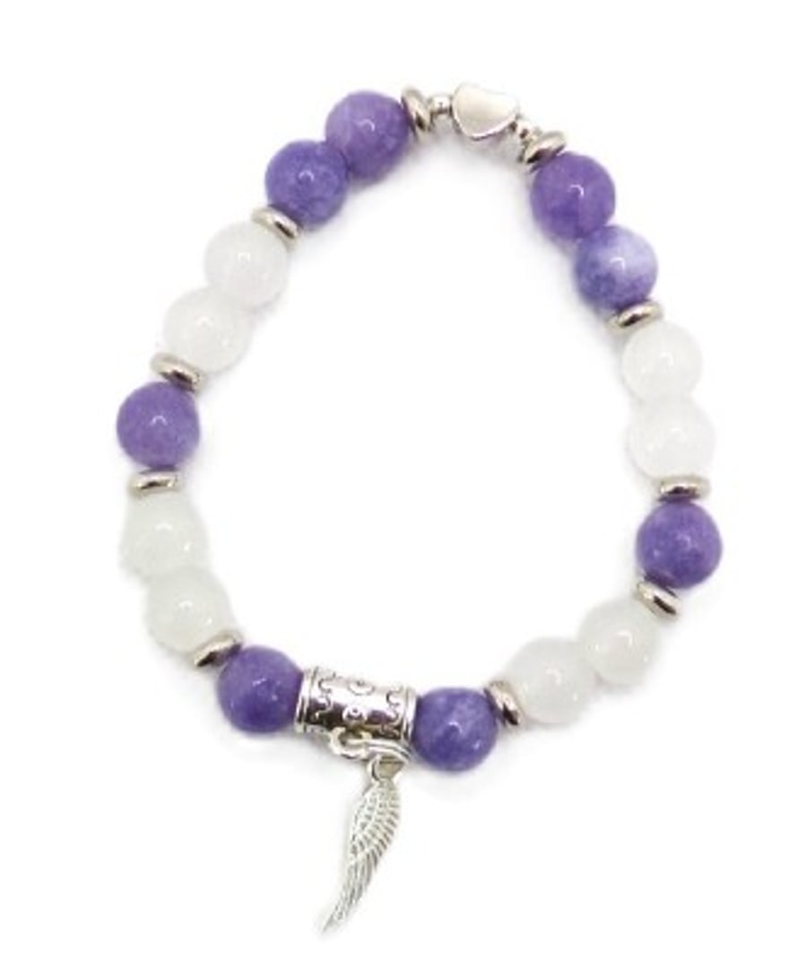  Angelite and Moonstone Angel Wing Bracelet