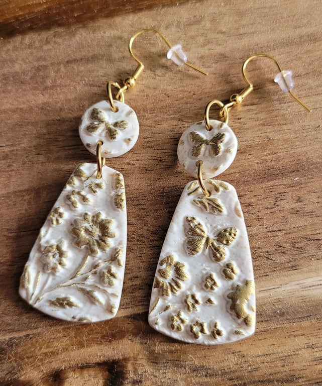 Polymer Clay Flower & Butterfly Earrings.  316 Surgical Stainless Steel