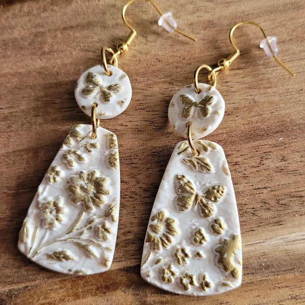 Polymer Clay Flower & Butterfly Earrings.  316 Surgical Stainless Steel