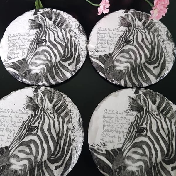 4 Decoupage zebra coasters