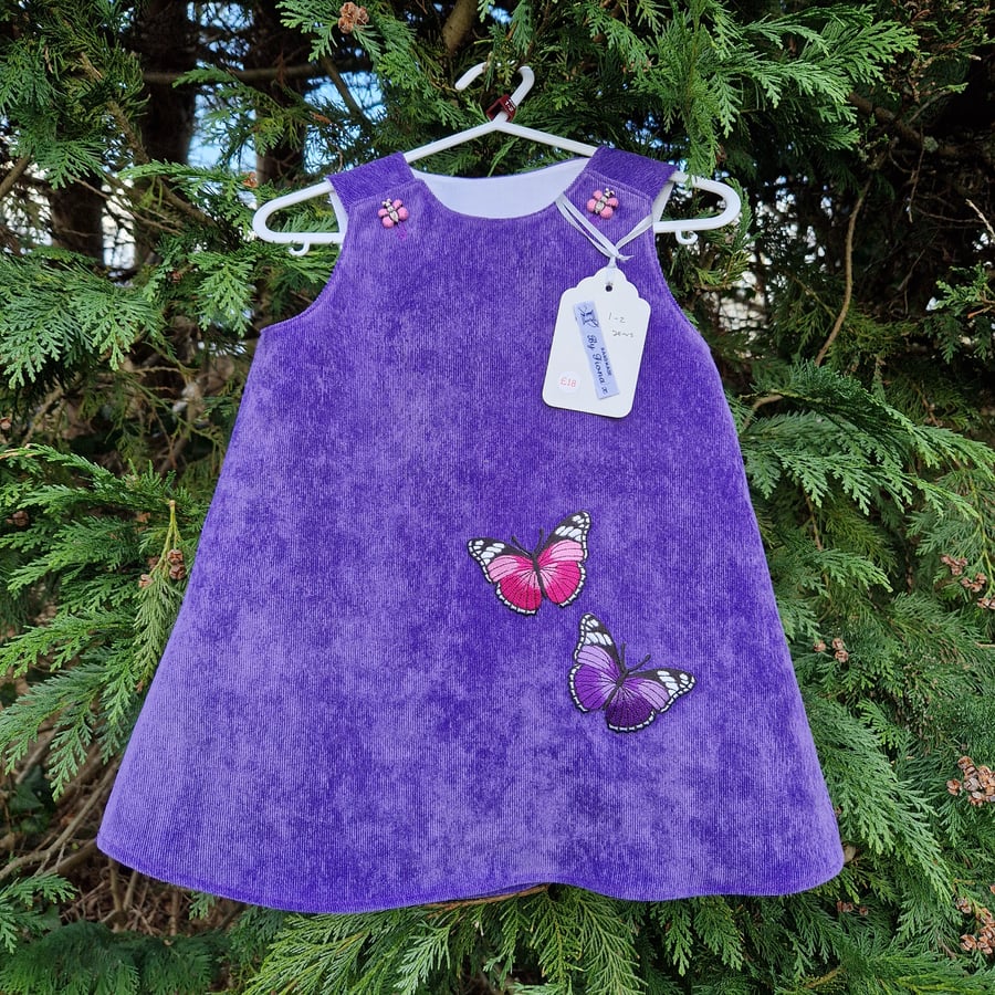 Age: 1-2yr Purple Butterfly Needlecord Dress