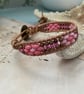 Boho bracelet Pretty pink beaded leather wrap adjustable boho bracelet - Image 2
