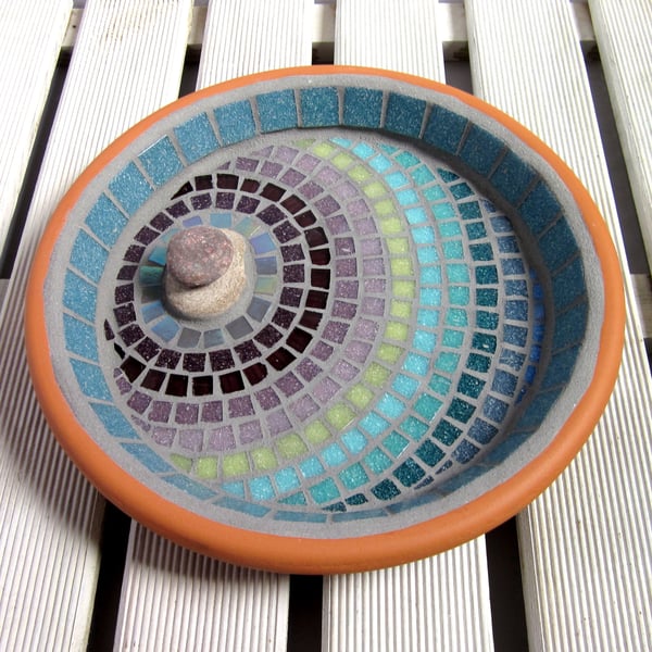 Heather Ripple Mosaic Bird Bath