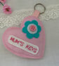 Personalised Felt Heart Keyrings, Handmade Mothers Day Gift, Mum Keyring