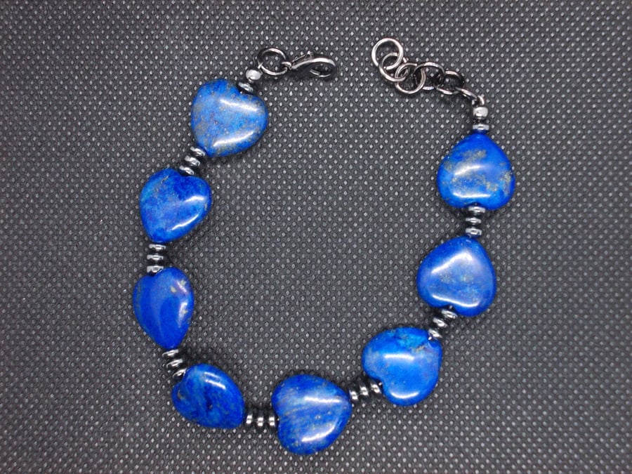 Lapis Lazuli heart and haematite bracelet
