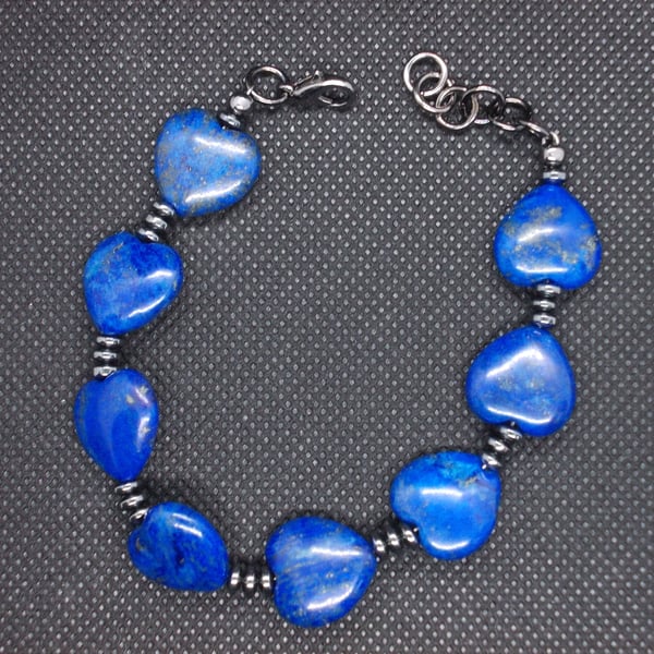 Lapis Lazuli heart and haematite bracelet