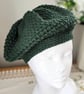 Forest Green Slouchy Boho Crochet Woollen Beret - Image 1