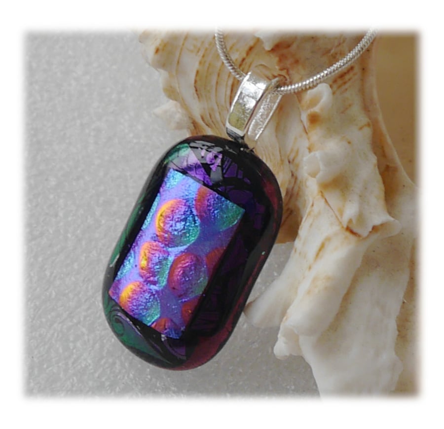 Purple Dichroic Glass Pendant 150 Bubbles with silver plated chain