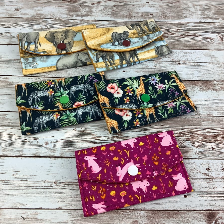  Bunny rabbits Business Card Case, Travel pass holder wallet, Fabric purse