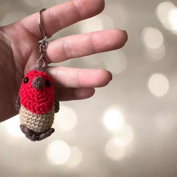 Handmade Crochet Robin Keychain Amigurumi Bag Charm, Soft Plush Accessory