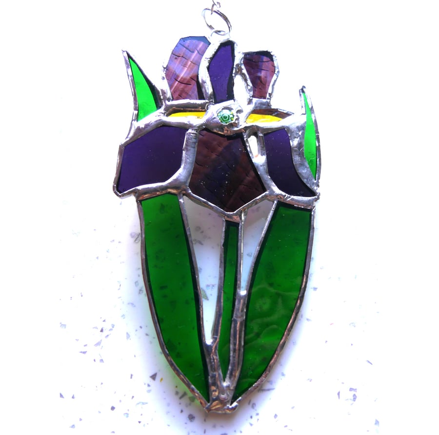 Iris Suncatcher Stained Glass Purple Flower 023
