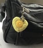 Crochet Heart Bag Charm in Yellow with a Bee Charm - Image 3