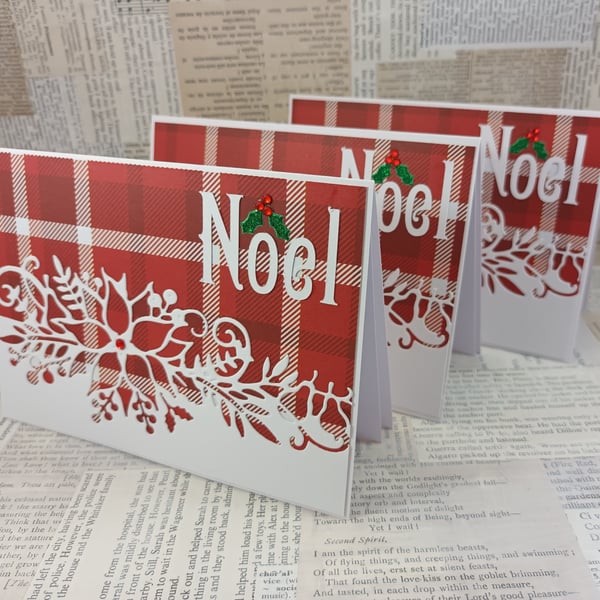 Pack of 3 handmade Christmas cards - Poinsettia 