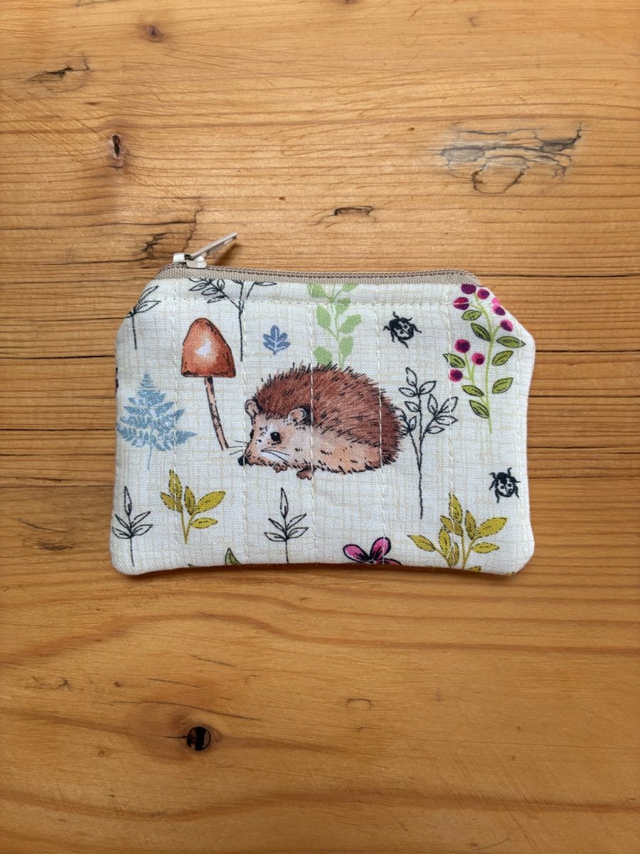 Hedgehog Print Quilted Fabric Mini Purse