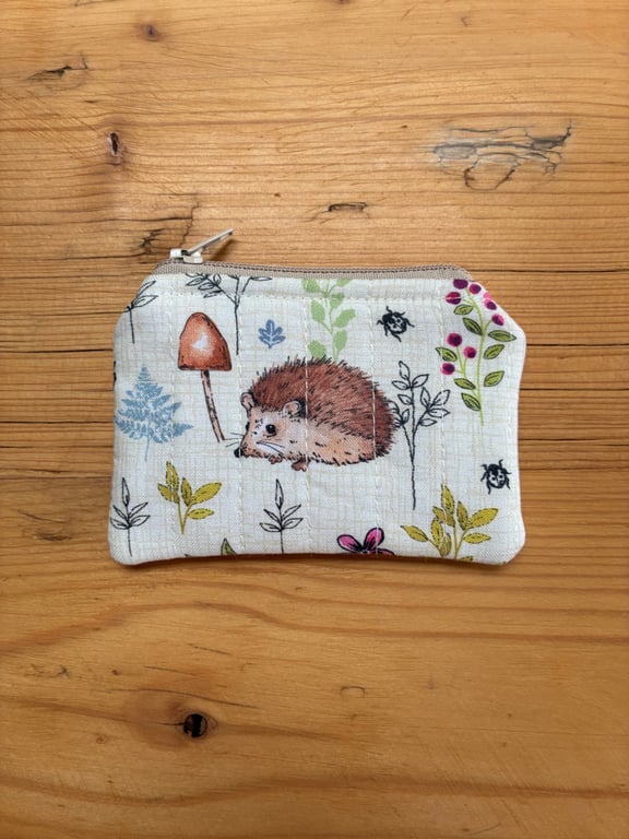 Hedgehog Print Quilted Fabric Mini Purse