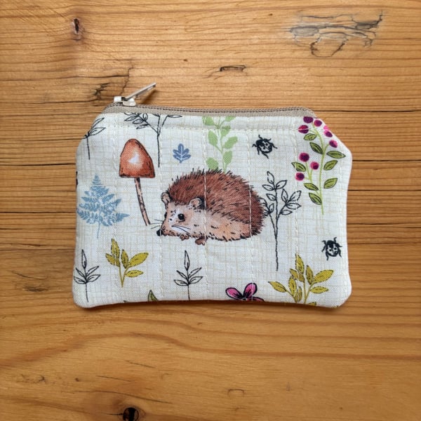 Hedgehog Print Quilted Fabric Mini Purse