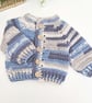 Newborn Crochet Baby Hat & Cardigan Set - Blue and Silver  - Image 7