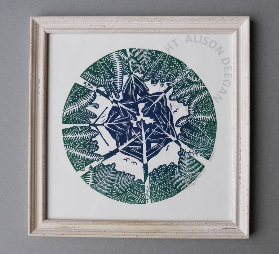 Up through the trees II LINO PRINT CANADA FOREST 