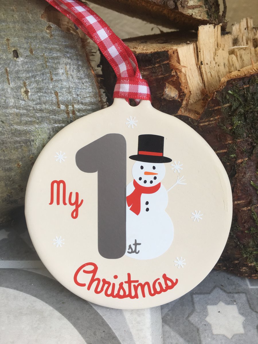 First Christmas Ceramic Bauble, Snowman Christmas Decoration