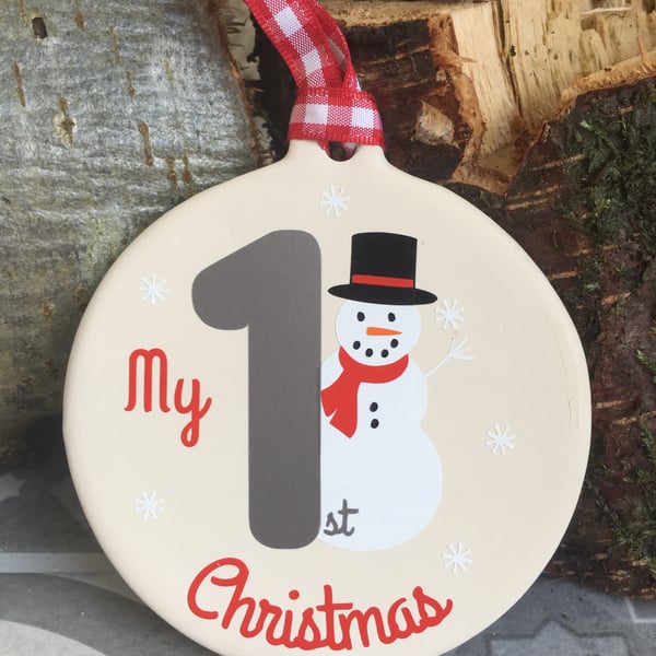 First Christmas Ceramic Bauble, Snowman Christmas Decoration