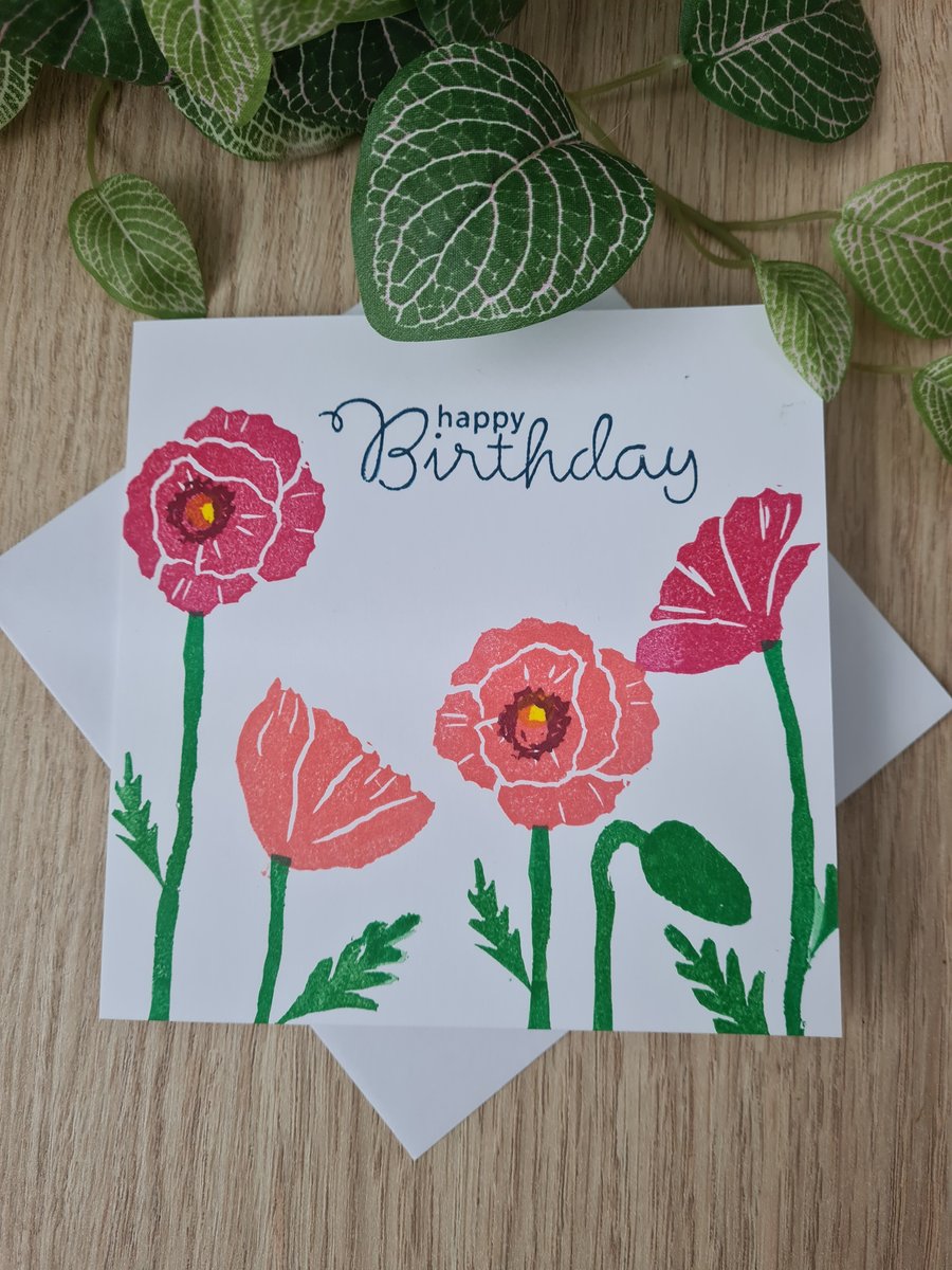 Poppy card handprinted birthday card