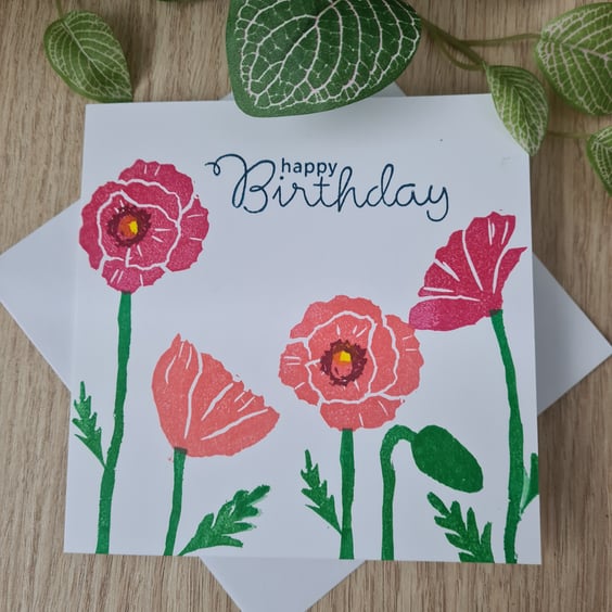 Poppy card handprinted birthday card