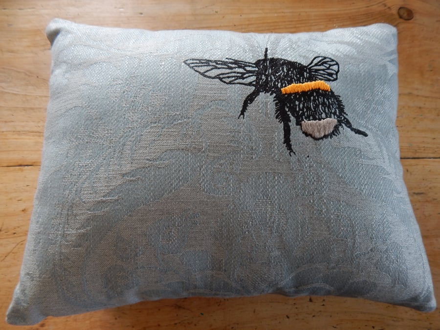 Blue Bee-  screen printed small cushion. 33cm x 26cm