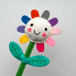 Happy Rainbow Felt Flower Hand Embroidered Decoration - cream face
