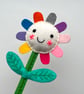 Happy Rainbow Felt Flower Hand Embroidered Decoration - cream face