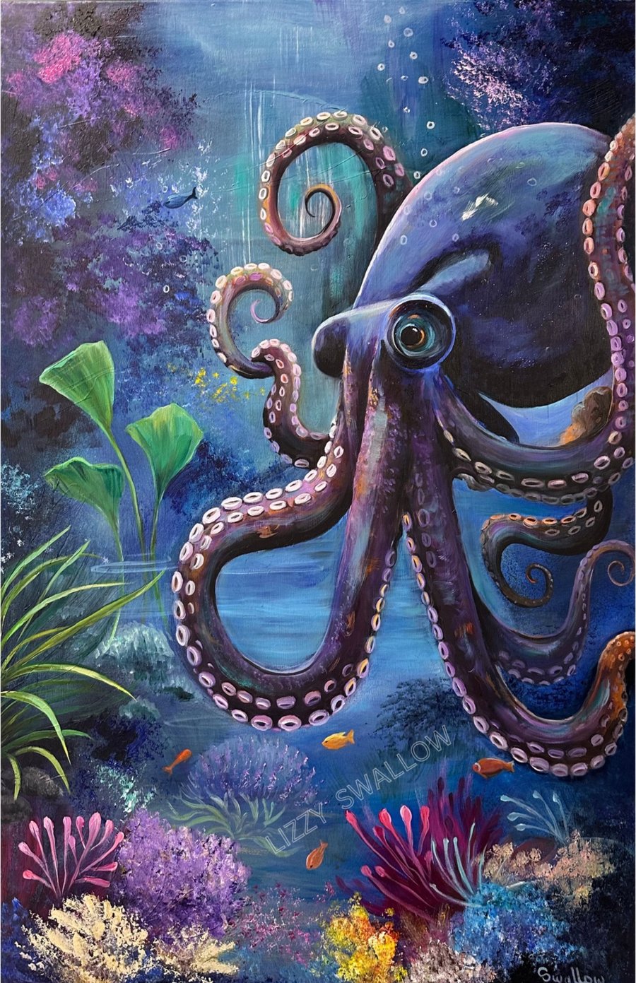 The Enchanted Deep – Original Octopus Mixed-Media Painting