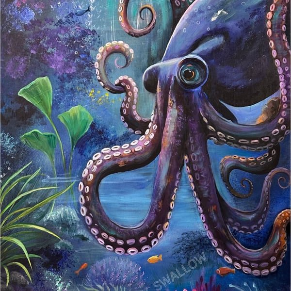 The Enchanted Deep – Original Octopus Mixed-Media Painting