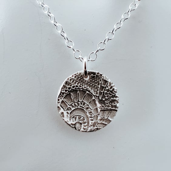 Handmade Fine Silver Pendant Necklace - Heritage Lace Design