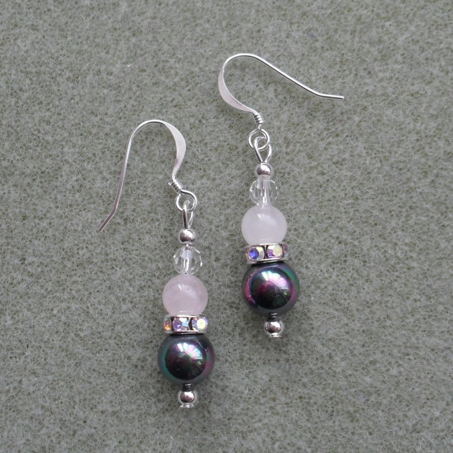 Rose Quartz Crystal and Faux Pearl Drop Earring Stocking Filler