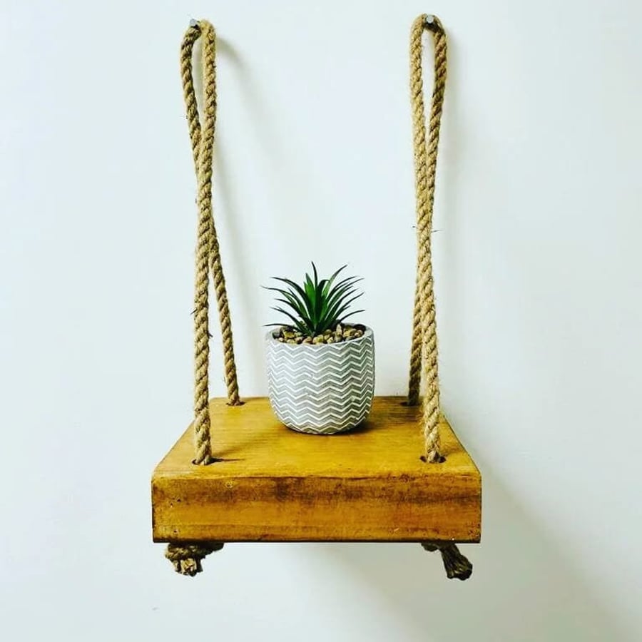 Floating rustic rope shelf oak stain wax finish