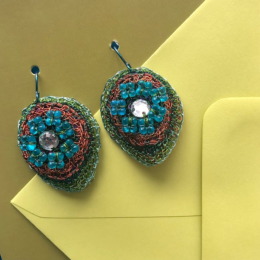 Domed beaded shield earrings WITH RECYCLED METALS 