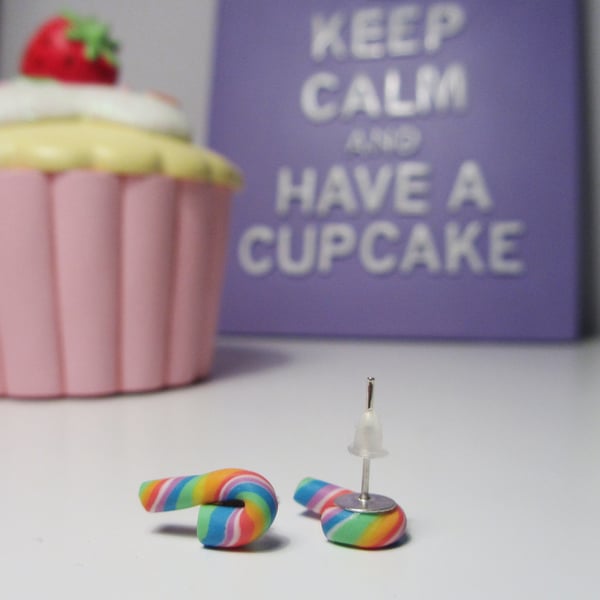 Retro Multicoloured candy cane stud earrings Quirky, fun, unique, handmade novel