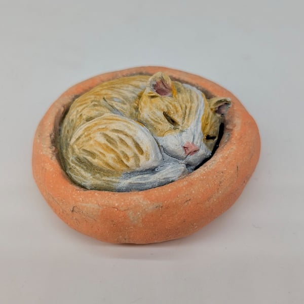 Yorkshire Pudding Cat - Ginger & White in Orange bed