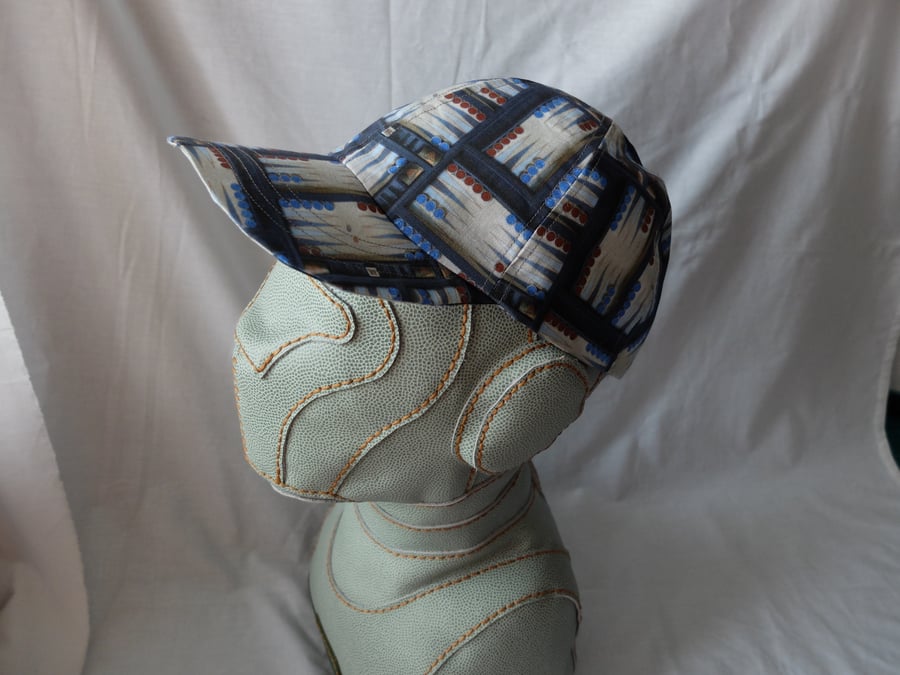 Hand made Baseball cap in Backgammon fabric