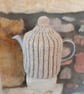 Tea Cosy for Le Creuset Medium Grand 1.3L Tea Pot, Hand Knitted, Oatmeal - Image 1