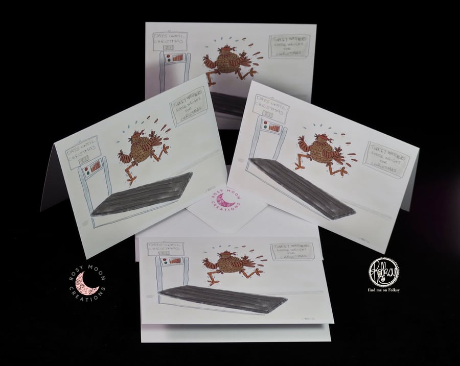 Christmas Card Set of Four Exercising Turkey 