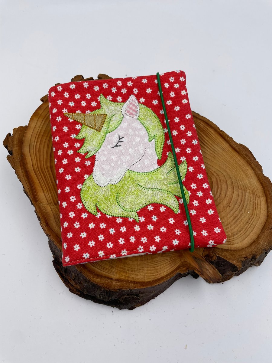 Pretty appliqué unicorn A6 reusable notebook cover & notebook