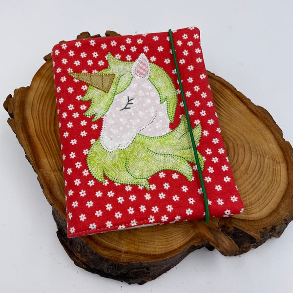 Pretty appliqué unicorn A6 reusable notebook cover & notebook