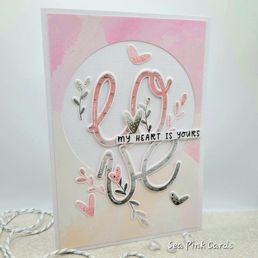 Love Themed Card - 3D Love Sentiment, blank inside, hearts, anniversary card