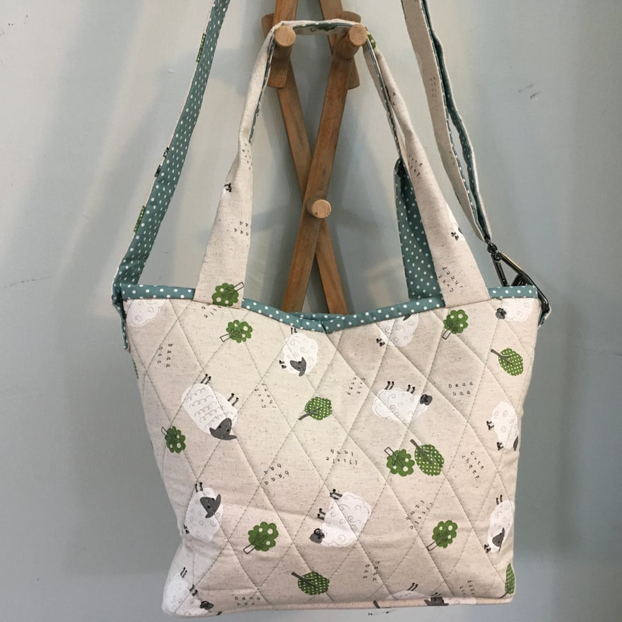 Sheep Design Fabric Bag with Dual Handles, Long and Short. 