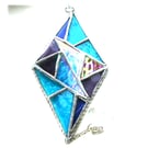 Stained Glass Diamond Suncatcher Handmade Turquoise Purple Triangles 