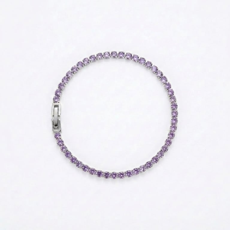 Purple 5A Zircon Tennis Bracelet Hypoallergenic Stainless Steel Stackable Hand